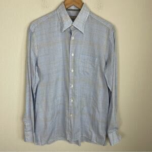 Canali Blue White Gray Plaid Button Down Long Sleeve  Shirt Large